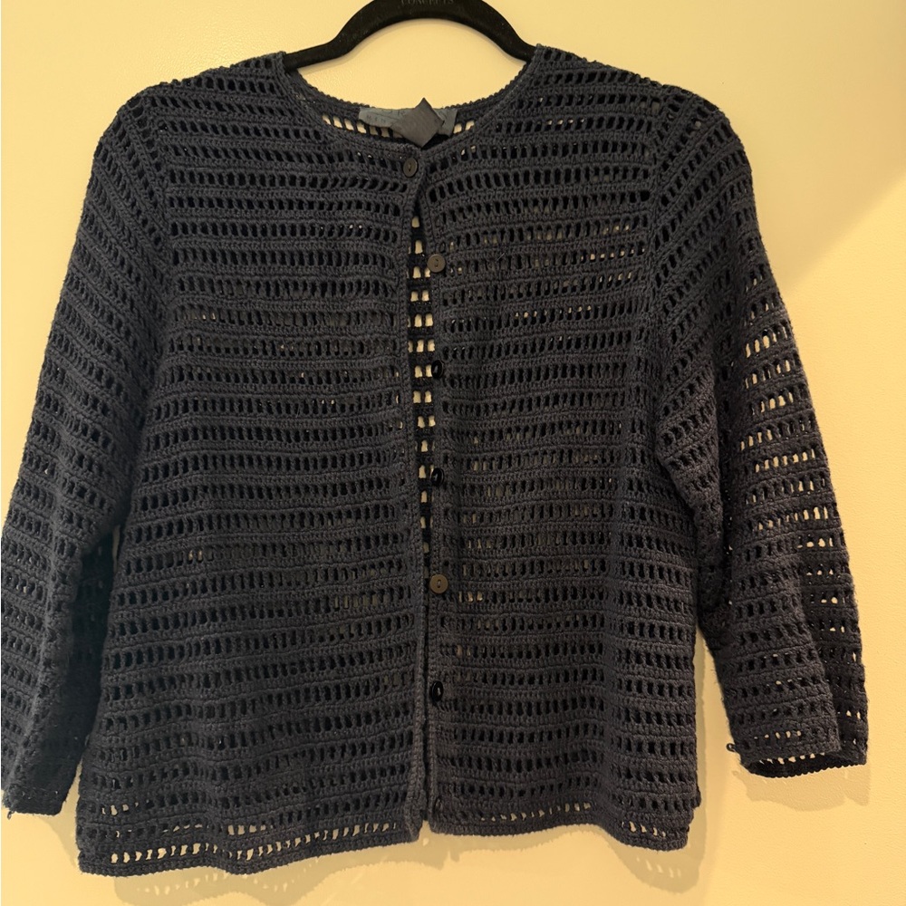 Women's Navy Open-Knit Sweater